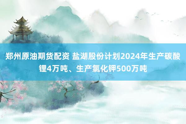 郑州原油期货配资 盐湖股份计划2024年生产碳酸锂4万吨、生产氯化钾500万吨