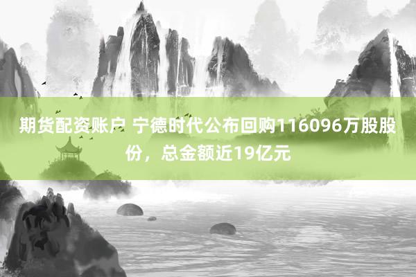 期货配资账户 宁德时代公布回购116096万股股份，总金额近19亿元
