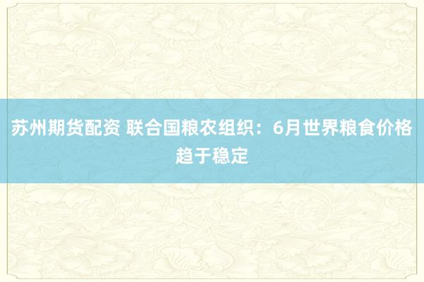 苏州期货配资 联合国粮农组织：6月世界粮食价格趋于稳定