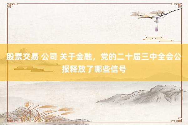股票交易 公司 关于金融，党的二十届三中全会公报释放了哪些信号