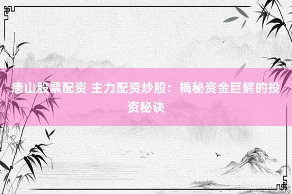 唐山股票配资 主力配资炒股：揭秘资金巨鳄的投资秘诀