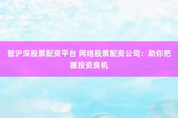智沪深股票配资平台 网络股票配资公司：助你把握投资良机